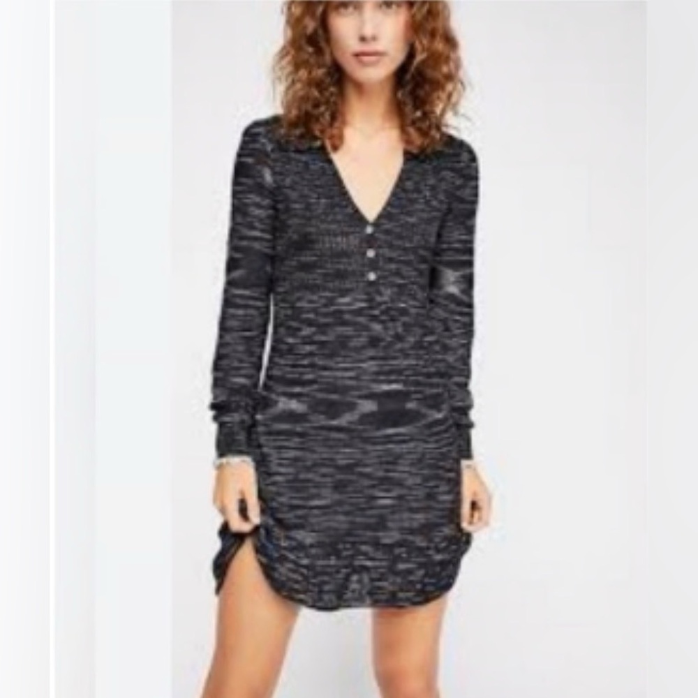 Free People Rain or Shine Charcoal Long Sleeve Dress